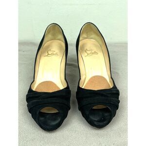 Christian Louboutin Black Red Bottom Suede Kitten Heels Shoes  Women's Size 37.5